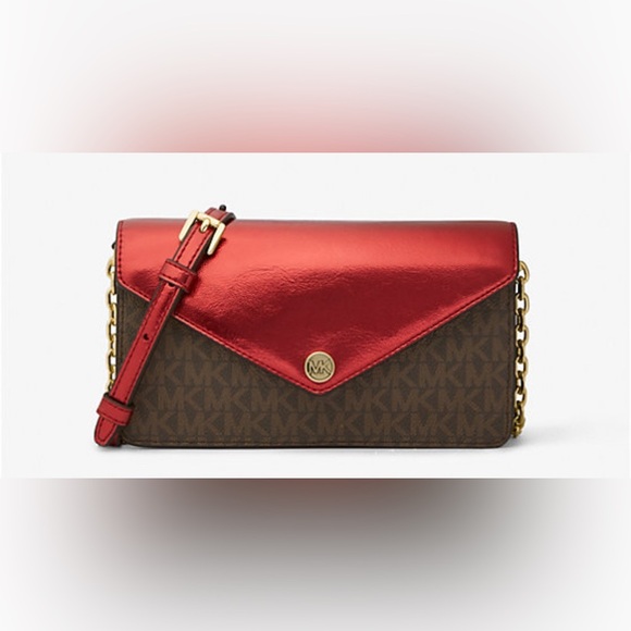 Michael Kors Jet Set Travel Crimson Logo Clutch Crossbody – Brand New with tag - Picture 1 of 16
